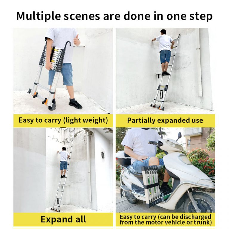 Upgrade Single Telescopic Ladder with Hook+balance Bar Silver Industrial Outdoor Ningbo Free Spare Parts Aluminum Ladders-3