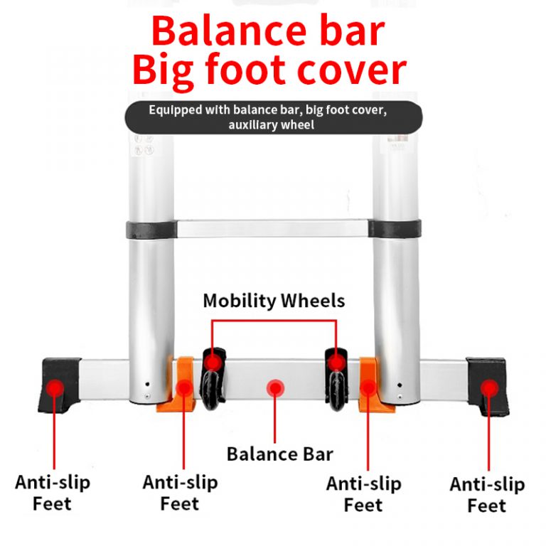 Upgrade Single Telescopic Ladder with balance Bar Silver Industrial Outdoor Ningbo Free Spare Parts Aluminum Ladders-5