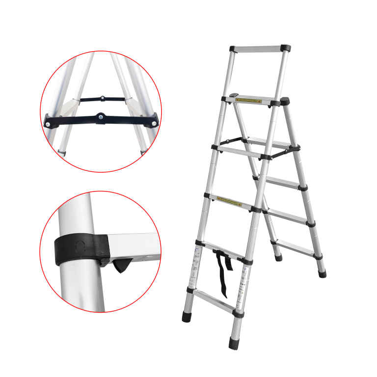 One Botton Herringbone Telescopic Ladder With Handrail