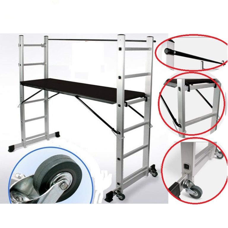Scaffolding Aluminum ladder With handrail+Wheels
